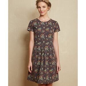 MATILDA JANE Women's Brown Short Sleeve Floral Maja Fit & Flare Ponte Dress // S
